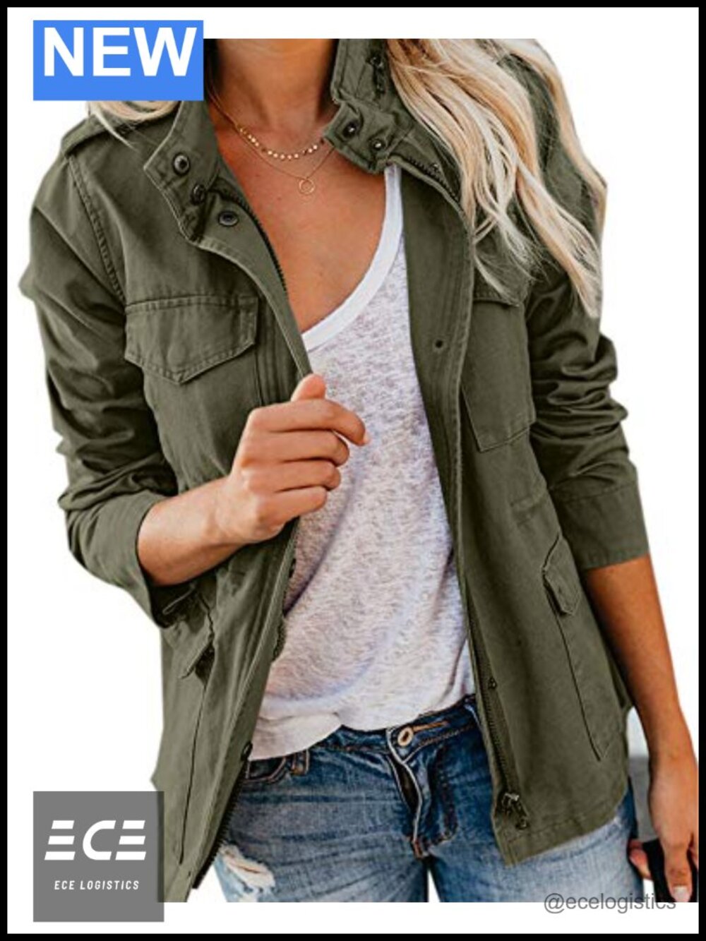 Pepochic Women's Lightweight Twill Cotton Anorak Utility Jacket Zip Snap Pockets